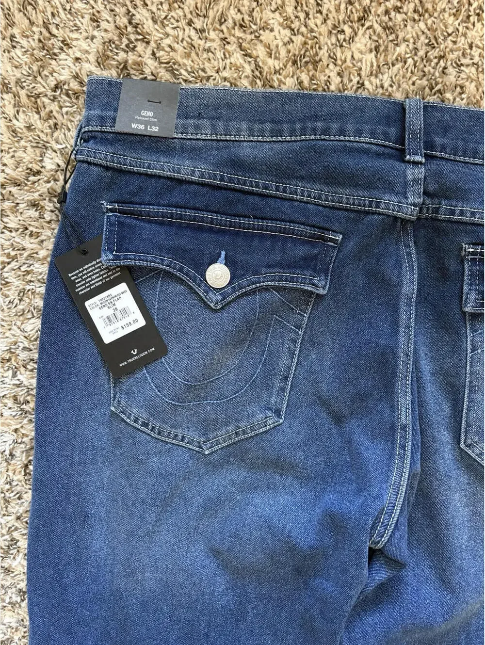 True Religion Geno Relaxed Slim Flap Jeans Men’s Size 36x32 Harmonious Wash NWT